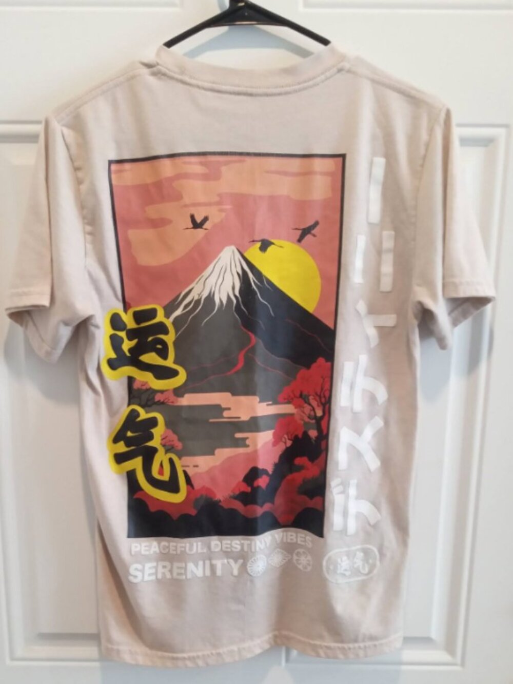GSTR Men’s T-Shirt L -Japanese "Peaceful Destiny Vibes" Graphic Tee Size S